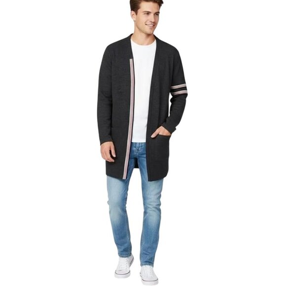Zara Man Other - ZARA Man Dark Gray Striped Trim  Open Front Pockets Longline Cardigan Sz Medium